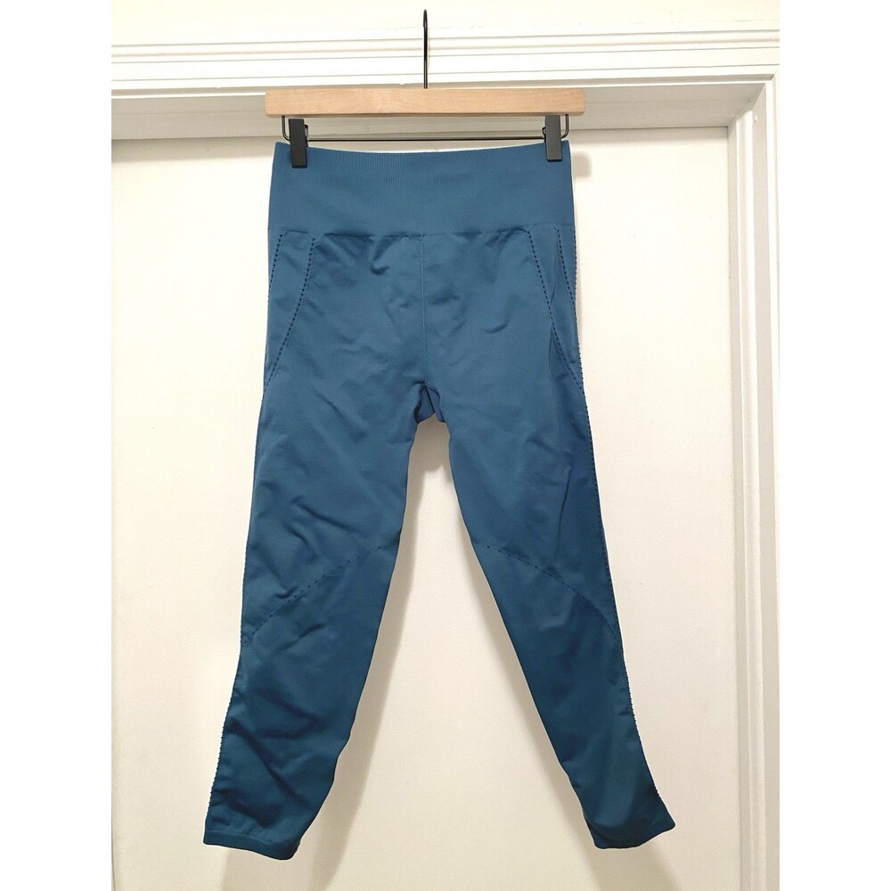 Fabletics High Waisted Seamless Ribbed Leggings Womens Medium Teal Perforated